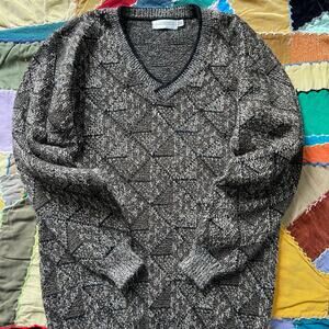 Vintage J.J. Cochran Brown / Black Accent V-Neck Sweater Large Tall